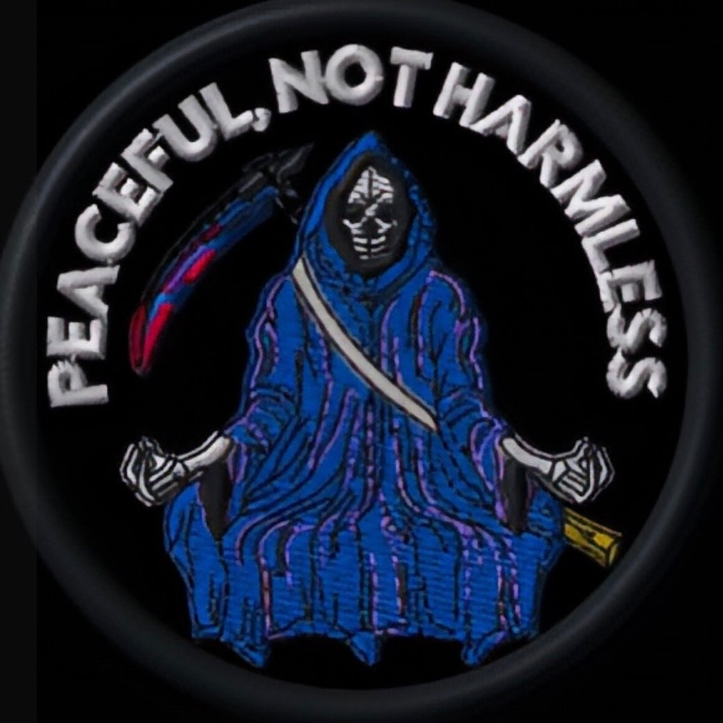 Peaceful, Not Harmless embroidered patch